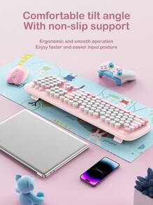 Cartoon Style Wireless Keyboard And Mouse Set, Cute And Suitable For Office And Home Use, Highly Attractive Value Retro Keyboard For Girls - Blue - View 8