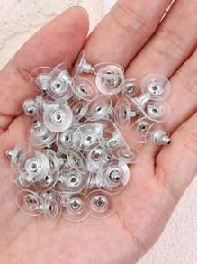 100pcs/Set Simple Plastic Transparent DIY Earring Back Stopper For Women For DIY Jewelry Making - Silver - View 1