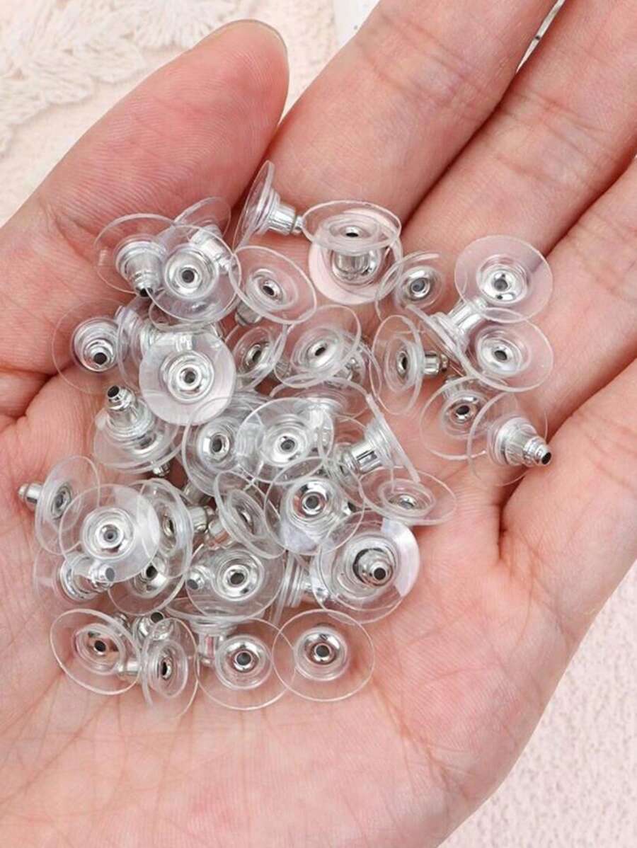 100pcs/Set Simple Plastic Transparent DIY Earring Back Stopper For Women For DIY Jewelry Making - Silver - View 1