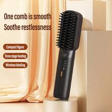 1入直頭梳,20秒快速加熱,3種溫度設置,防燙,3d梳齒設計,適用於各種髮質的拉直和捲曲,女性禮物（黑色） - 黑色 - 查看 2