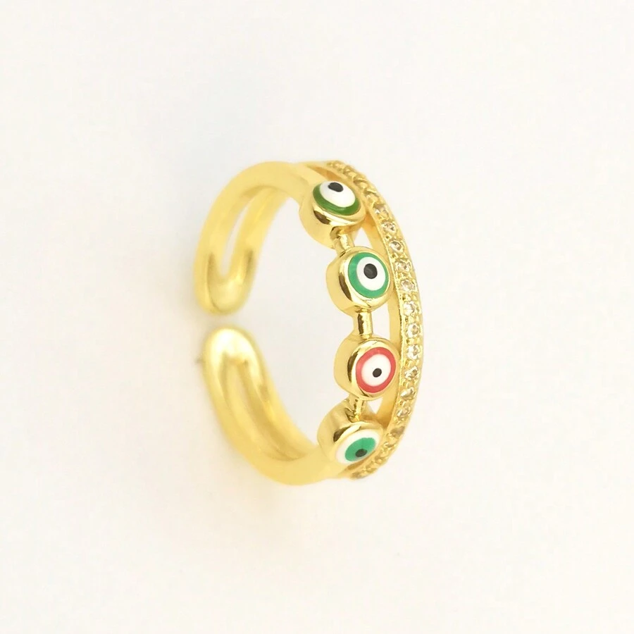 1pc Double Layer Open-Ended Multi-Colored Eyeballs Ring - Eye Ring - View 1