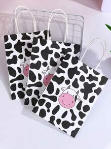 24pcs Cow Printed Kraft Paper Bags, Cowhide Gift Bag With Handle For Parties, Shopping, Birthday, Wedding, Retail, Back To School Valentine Day - Black and White 24PCS - View 4