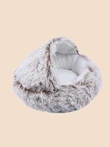 1入組長毛絨半封閉貝殼形寵物床墊,適合2-9公斤的貓和狗冬天睡覺使用 - 棕色 - 查看 10