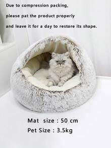 1入組長毛絨半封閉貝殼形寵物床墊,適合2-9公斤的貓和狗冬天睡覺使用 - 棕色 - 查看 2