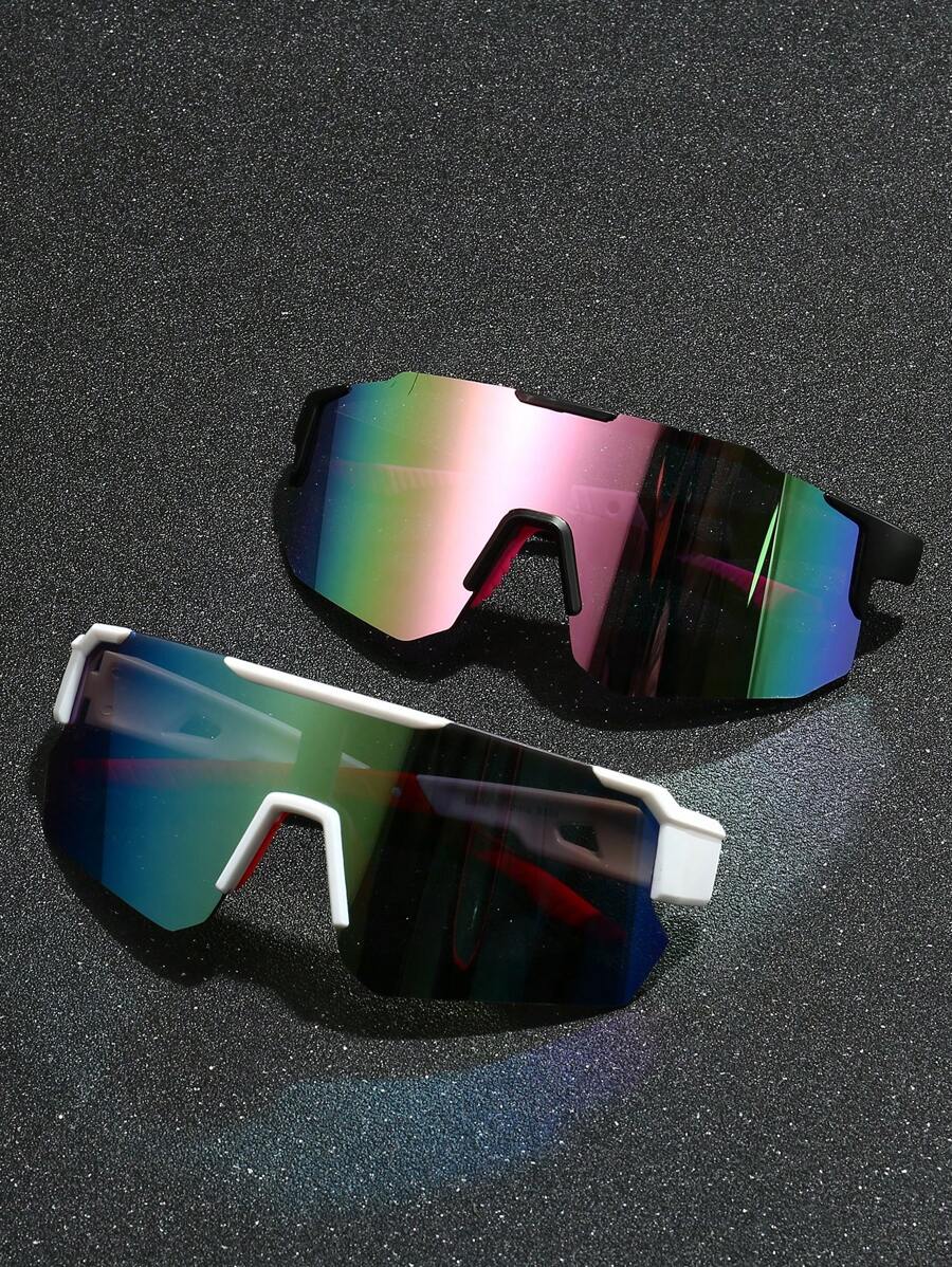 2pcs Men's Plastic Sport Wrap Fashion Glasses Y2k Decoration Style, Suitable For Daily Wear, Photoshoots, Shopping, Cycling, Skiing, Etc. - Multicolor - View 1
