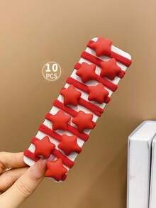 10入組兒童紅色可愛星形髮圈髮飾,不傷髮 - 紅色 - 查看 4