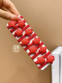 10入組兒童紅色可愛星形髮圈髮飾,不傷髮 - 紅色 - 查看 6