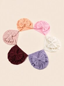 6入組1-6個月嬰兒提花編織小毛帽,帶蝴蝶結裝飾,適用於四季 - 彩色 - 查看 2