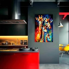 1 件長頸鹿牆壁藝術帆布印刷品：適合幼兒園的酷動物圖案長頸鹿畫框有趣可愛的浴室海報彩色牆壁裝飾適合兒童臥室,無框 - 多彩 - 查看 6