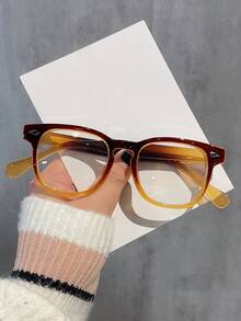 1pc Women'S Color Contrast Square Pc Frame Fashionable Plano Lenses Eyeglasses With Rivets - Multicolor - View 1