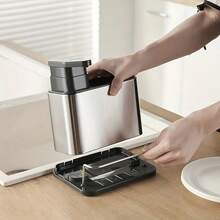 1pc Soap Dispenser For Kitchen Sink, Stainless Steel Organizer Tray Drainer Rack, Rustproof Dish Soap Dispenser, Home Kitchen Bathroom Accessories, Kitchen Accessories - Black - View 5