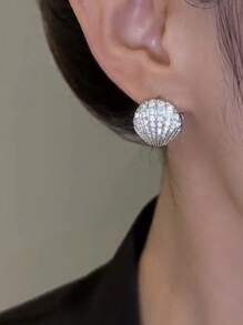 1 par de pendientes de cobre microincrustad con concha de perla estilo francés de lujo, adecuados para banquetes, fiestas, festivales, clubes nocturnos y uso diario de mujeres ( directa de fábrica)