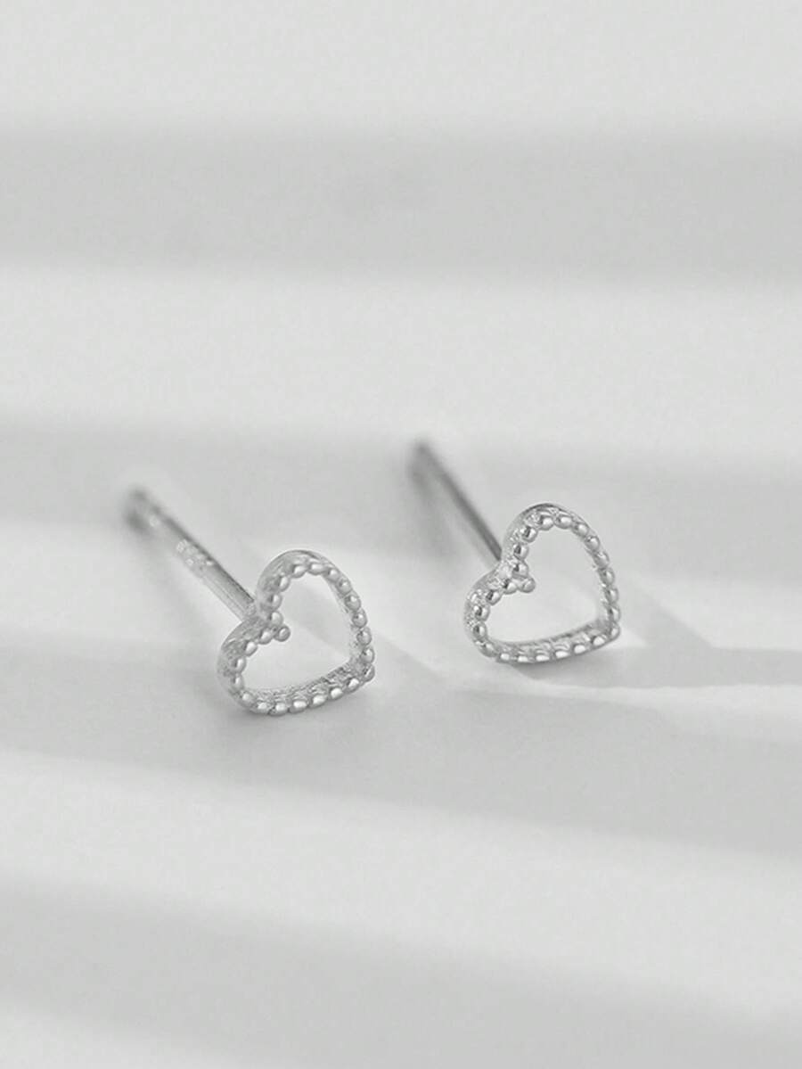 Stylever 1雙空心耳釘適合女士S925純銀浪漫Love耳環精細的首飾類適合女孩日期禮品