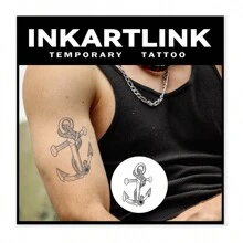 Inkartlink錨形暫時性刺青貼紙,刺青,持久（1-2週）,防水和摩擦耐用,逼真的假刺青 - 黑色 - 查看 3