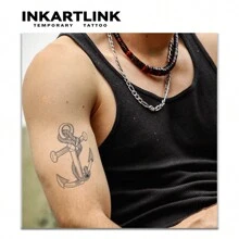 Inkartlink錨形暫時性刺青貼紙,刺青,持久（1-2週）,防水和摩擦耐用,逼真的假刺青 - 黑色 - 查看 2
