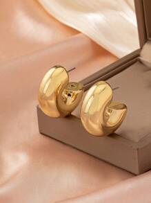 1對時尚極簡主義金色垂墜紋圓形耳環,附有迷宮設計,扭曲紋理和多種組合。非常適合情人節禮物。 - 麻花 - 查看 2