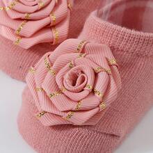 1 雙兒童襪子,可愛花朵嬰兒防滑船襪,嬰兒地板襪 - 粉色 - 查看 4