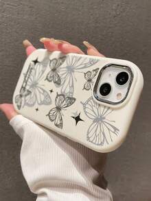 蝴蝶新電鍍金屬框架＆手繪可愛紅色iPhone 10手機殼，保護iPhone14糖果色創意防摔背殼，可用於iPhone Xr / 7/8，手繪可用於iPhone 15 Pro Max，Apple 13、14、11、P12、XS和直邊或彎曲表面TPU防摔軟殼手機殼。 - 彩色 - 查看 3