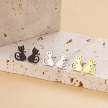 A Pair Of Cat Stainless Steel Earrings And Animal Element Ear Accessories - Cat Earrings(7) - View 1