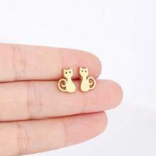 A Pair Of Cat Stainless Steel Earrings And Animal Element Ear Accessories - Cat Earrings(7) - View 2