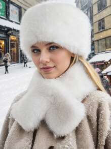 Của phụ nữ Mũ Cho mùa đông Với Co giãn Phong cách Trắng Ấm áp Mũ lưỡi trai - trắng - Xem 1