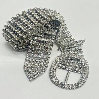 派对全镶钻女士腰带，时尚百搭闪亮水钻皮革腰带，连衣裙装饰配饰，适合万圣节、夏季、秋季、上学等场合。