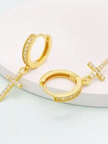 1對經典鍍金微鑲鋯石裝飾耳針,適合日常佩戴 - 金色 - 查看 5