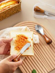 4 件裝收納盒立式奶油刀起司刀起司果醬麵包抹刀 - 棕色 - 查看 5