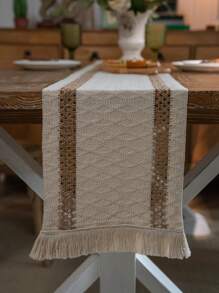 1 件波西米亚风编织流苏桌旗，奶油色桌布餐垫适用于农舍家居装饰，波西米亚风格用于酒店日常卧室派对餐厅卧室农舍婚礼节日装饰 - 米色 - 查看 12