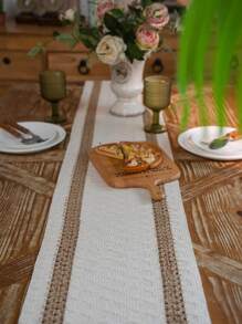 1 件波西米亚风编织流苏桌旗，奶油色桌布餐垫适用于农舍家居装饰，波西米亚风格用于酒店日常卧室派对餐厅卧室农舍婚礼节日装饰 - 米色 - 查看 5