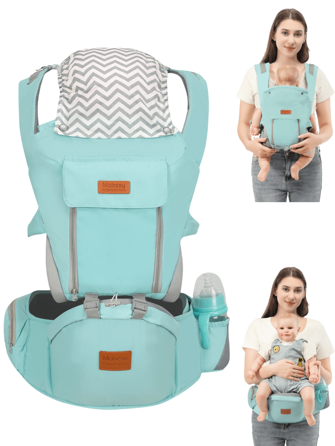 Multifunctional Warm & Windproof Baby Carrier With Waist Stool, Front & Back Use, Perfect For Outdoor Activities - Baby Blue - View 1