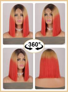 U形編織假髮12英寸漸變紅短鬆直中部藝術假髮cosplay派對合成纖維耐熱拉直肩長假髮 - 漸層 - 查看 5