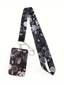 波西米亚风单件向日葵可拆卸挂绳，带身份证卡夹，黑色教师颈绳，可挂钥匙和钥匙扣，适合女士、男士、护士、教师、职员，是馈赠佳品。汽车配件包饰背包，适合学校，可爱哥特风 Y2k 包饰挂绳，带身份证夹，汽车配件包饰 - 黑色 - 查看 2
