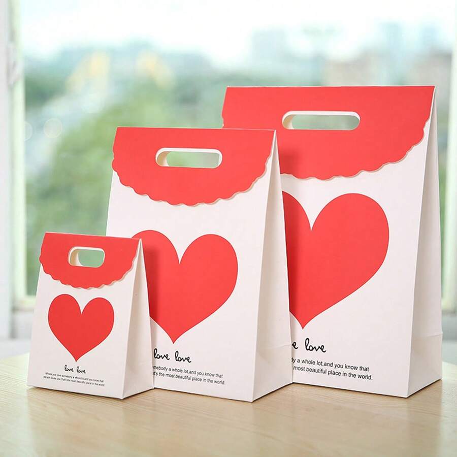 10入組紅色帶有心形蓋的黏貼式禮品袋,完美用於婚禮禮品或情人節禮物 - 白色 - 查看 1