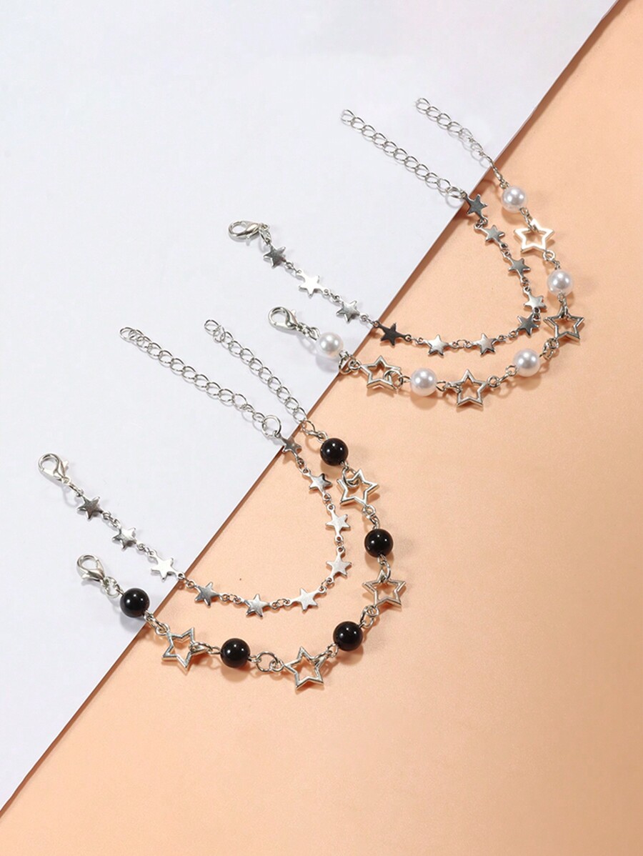 2pcs/Set Y2k Celeb Couple Bracelets, Imitation Pearl Friendship Bracelets, Valentine's Day Gift