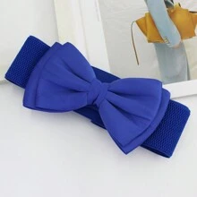 Girls' Elastic Waist Belt With Chiffon Oversized Bowknot, Suitable For Dresses, Fashionable & Sweet Style, For 14+ Years Old - Royal Blue - View 1