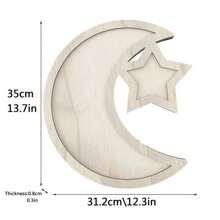 1入星月木質裝飾品,適用於開齋節甜點托盤 - 適合房間裝飾、生日派對和假日慶祝活動 - 杏色 - 查看 4