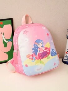 1pc Nylon Cartoon Dinosaur & Mermaid Pattern School Backpack With Zipper Closure, Lovely Daily Style Shoulder Bag For Boys And Girls, Daily Use - Pink - View 7