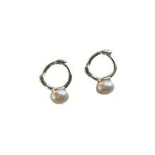 1對淡水珍珠圓形耳環s925純銀百搭極簡新潮耳釘耳飾2023 - 淡水珍珠素圈耳環8mm - 查看 4