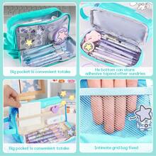 1個大容量雙層學生筆袋,馬卡龍風格化妝包,多功能文具和化妝品收納袋 - 綠色 - 查看 3