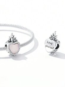 ESBERRY Trang trí hình trái tim Cubic Zirconia Bạc Sterling Hạt Valentine - Bạc - Xem 1