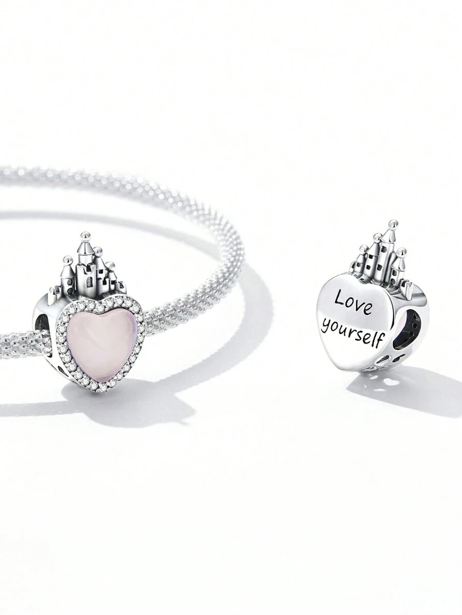 ESBERRY Trang trí hình trái tim Cubic Zirconia Bạc Sterling Hạt Valentine - Bạc - Xem 1