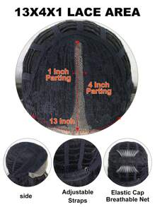 蕾丝前卷假发 13x4x1 T 部分高清透明蕾丝假发黑色蕾丝前部假发非洲卷曲合成假发，预先拔出婴儿头发自然发际线 150% 密度非洲卷曲蕾丝前部假发，戴上即可出门，无胶假发中分款式优质合成假发替换假发高温耐热纤维假发 30 英寸超长蕾丝假发（女士适用）和 1 件假发帽 - 黑色 - 查看 9