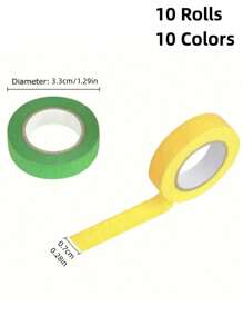 10Pcs Colorful Masking Tape Set-Perfect For Handicrafts,Labels,DIY Decoration ,For Kid's Art Projects, For Hotel/Restaurant/Office/Commercial. - Multicolor - View 2