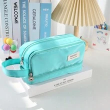 1個大容量雙層學生筆袋,馬卡龍風格化妝包,多功能文具和化妝品收納袋 - 綠色 - 查看 4