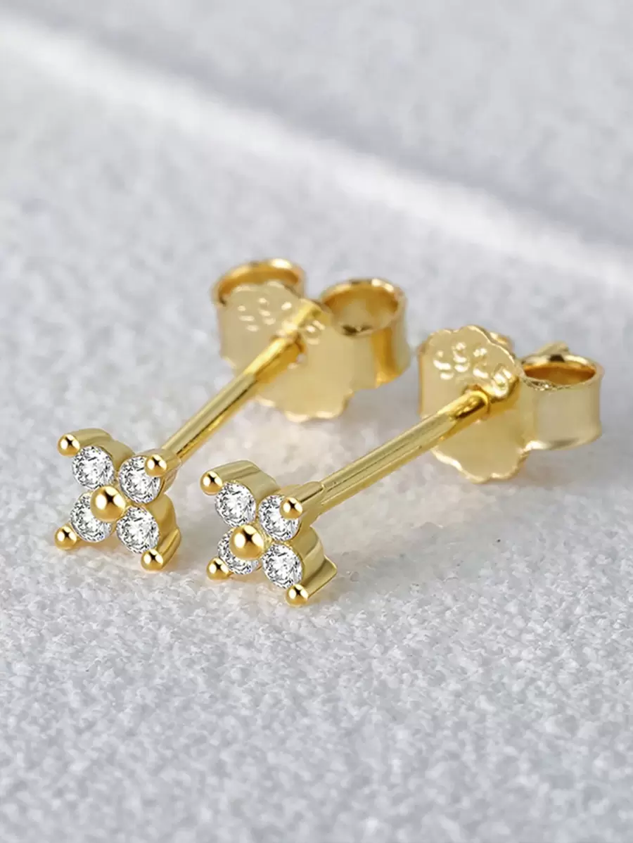 1 对花朵水晶 925 纯银耳环女士耳钉锆石精美珠宝婚礼派对 18K 金 2023 潮流