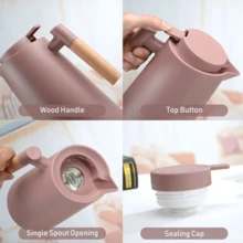 1L Thermal Coffee Tea Vacuum Flask Wooden Handle - 隨機的 - 查看 5