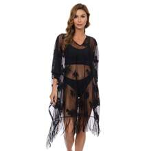 Mujer Vestido De Playa Verano Cubre Bikini Pareos - Negro - Ver 2