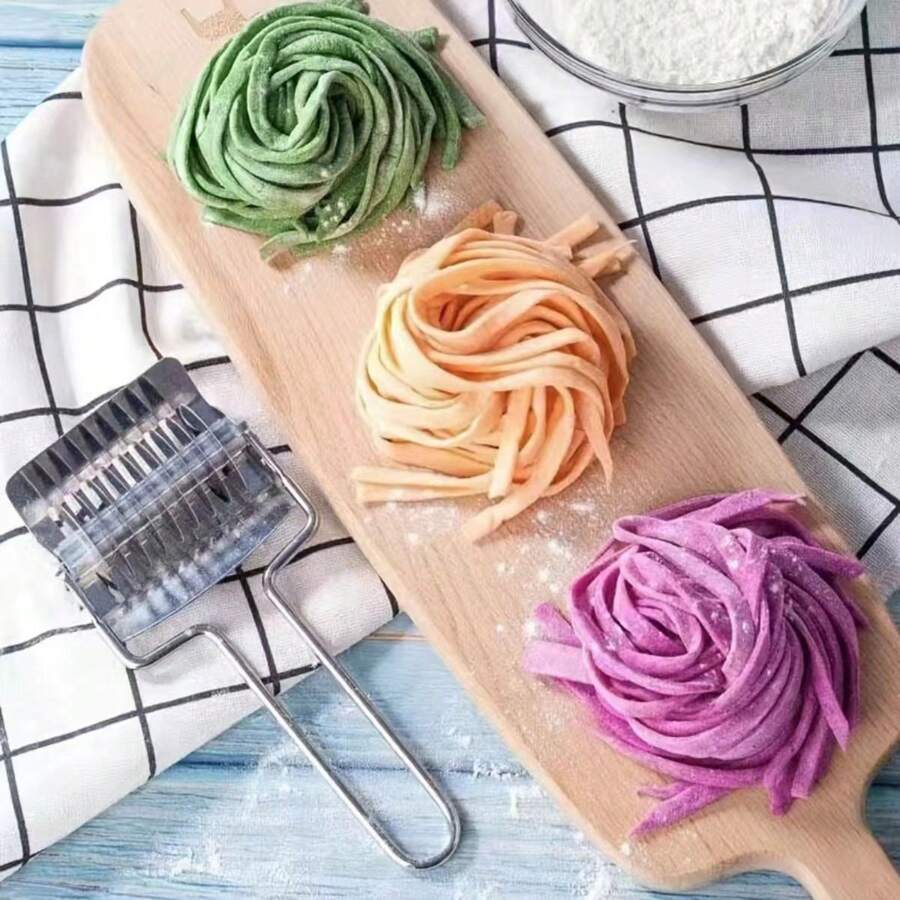 Manual Noodle Cutter, Stainless Steel Roller Blade, Handheld Pasta Maker, Dough Cutting Tool For Noodle, Fettuccine, Etc. - Silver - View 1