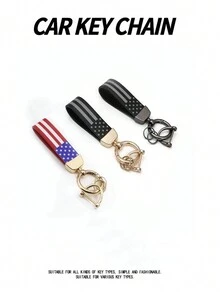 高階汽車鑰匙圈簡約金屬鑰匙圈附彈簧環配件,男女小禮物,汽車鑰匙圈 - 紅色款金色五金 - 查看 1